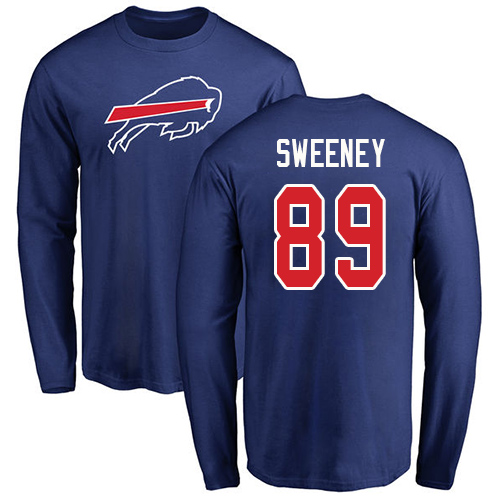 Men NFL Buffalo Bills #89 Tommy Sweeney Royal Blue Name and Number Logo Long Sleeve T Shirt